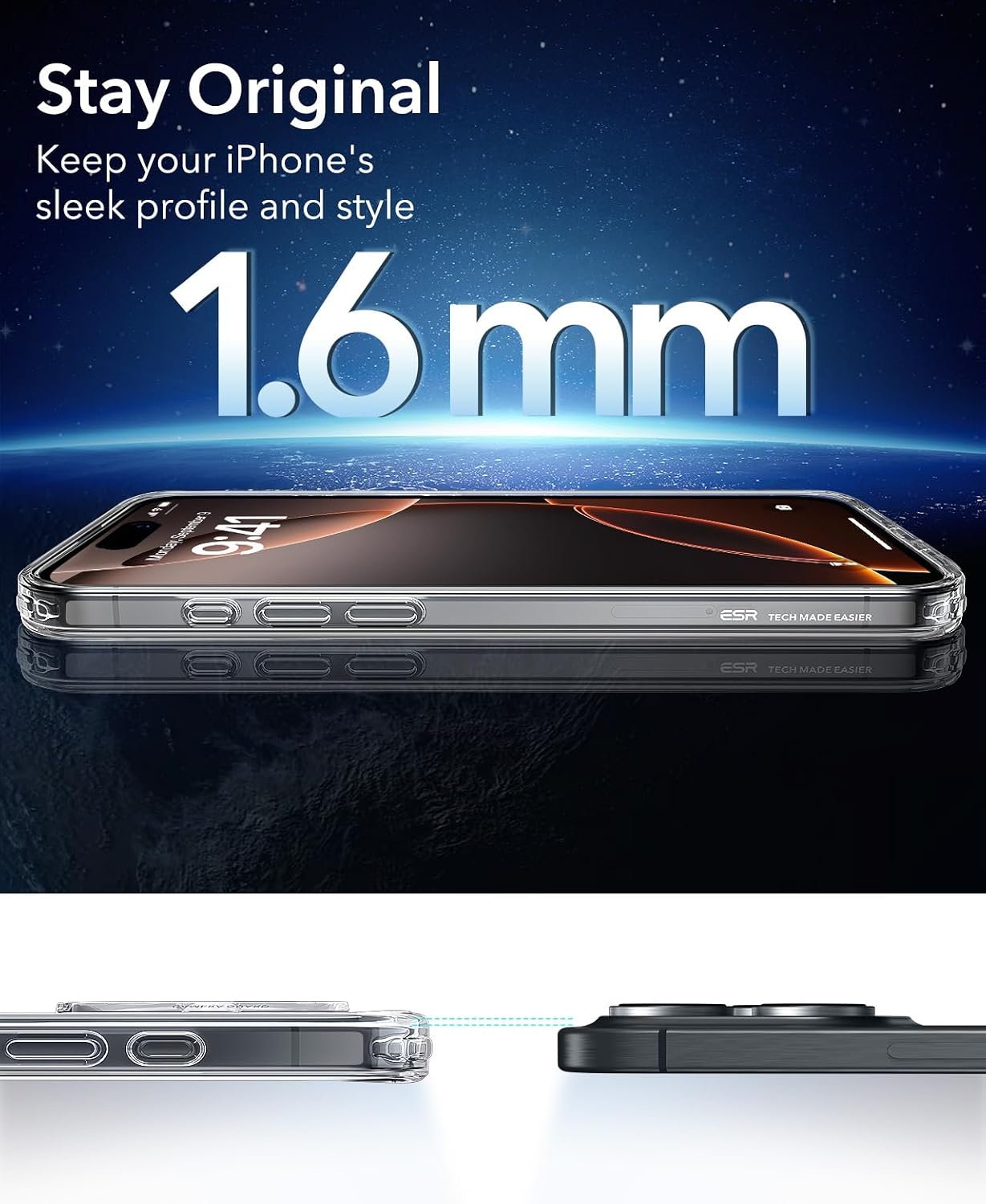 Cases-iPhone 16 Pro, Shockproof Military-Grade, Classic Hybrid Case, Clear & Black