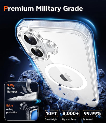 Cases-iPhone 16 Phone, Military Grade Drop Protection, Slim Magnetic, Shockproof Bumper, Transparent Cell Cover